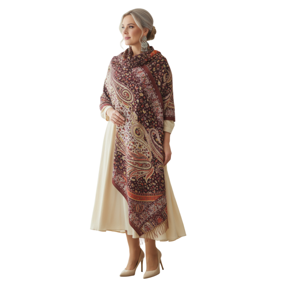 Szal z wełny merino – orientalna elegancja na chłodne dni (W-144)