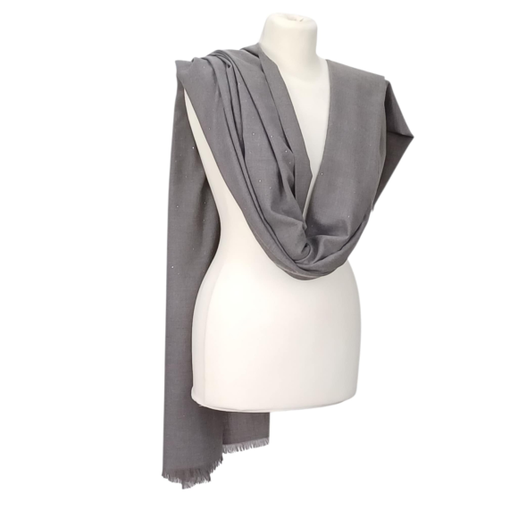 Szal z wełny z runa kozy Changthangi z cekinami – elegancja w naturalnym wydaniu (W-57)