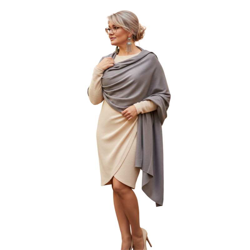 Szal z wełny z runa kozy Changthangi z cekinami – elegancja w naturalnym wydaniu (W-57)