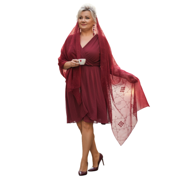 Szal z jedwabnym haftem na kreszowanym szyfonie  ( SZYF-21 K )