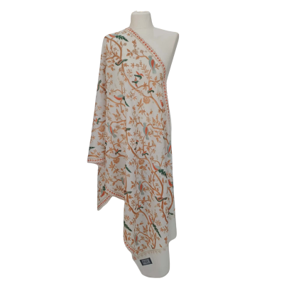 Szal z wełny merino - haftowany (W-151)