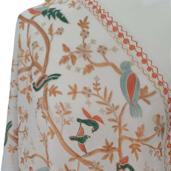 Szal z wełny merino - haftowany (W-151)