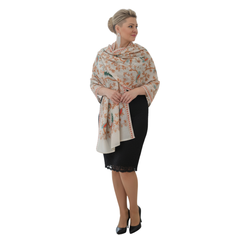 Szal z wełny merino - haftowany (W-151)