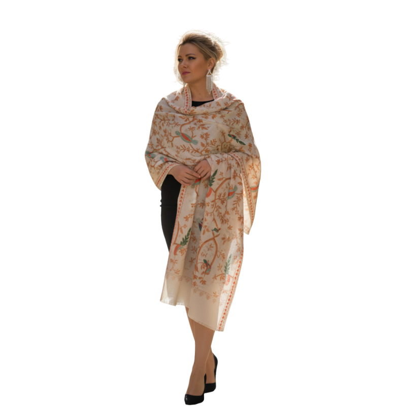 Szal z wełny merino - haftowany (W-151)