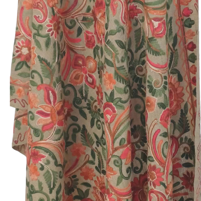 Szal z wełny merino – bogaty wzór kwiatowy (W-152)