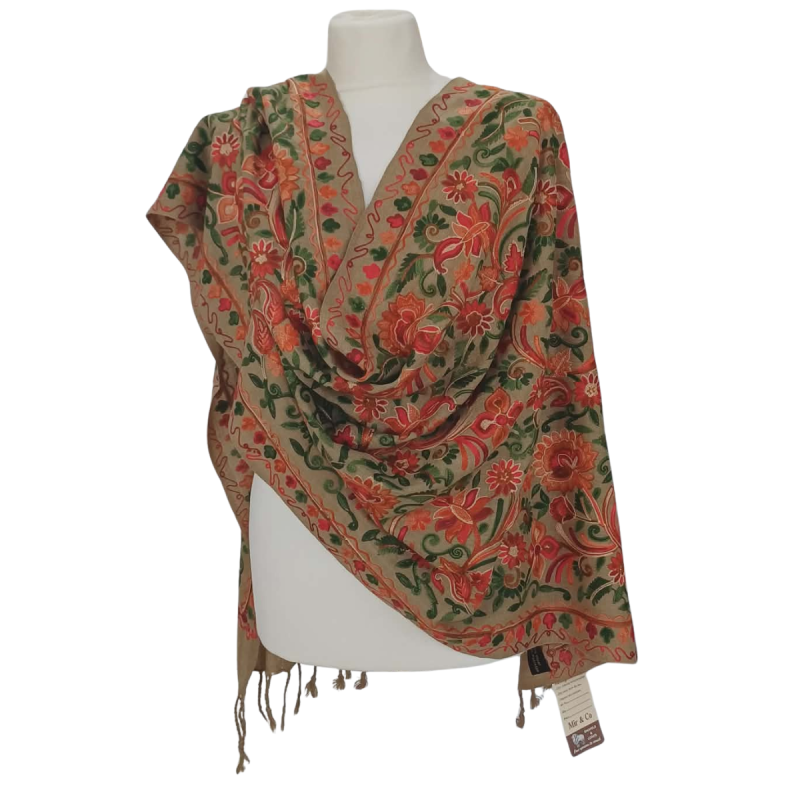 Szal z wełny merino – bogaty wzór kwiatowy (W-152)