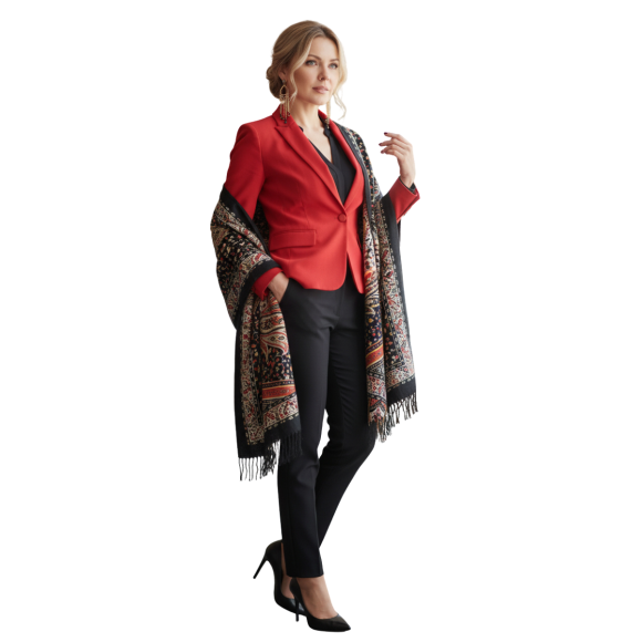 Szal z wełny merino – elegancja w pakistańskim stylu ( W-136)