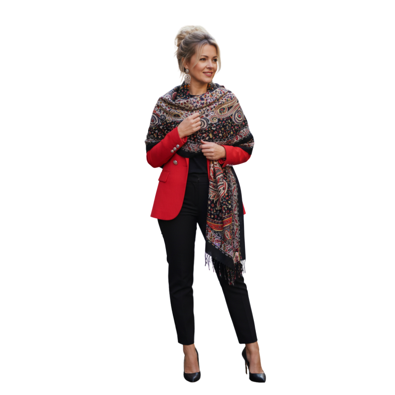 Szal z wełny merino – elegancja w pakistańskim stylu ( W-136)