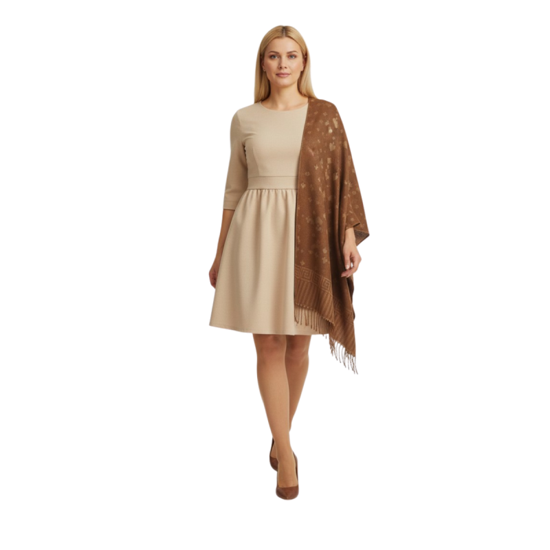 Szal z pashminy w ciepłym karmelowym odcieniu (P-119)