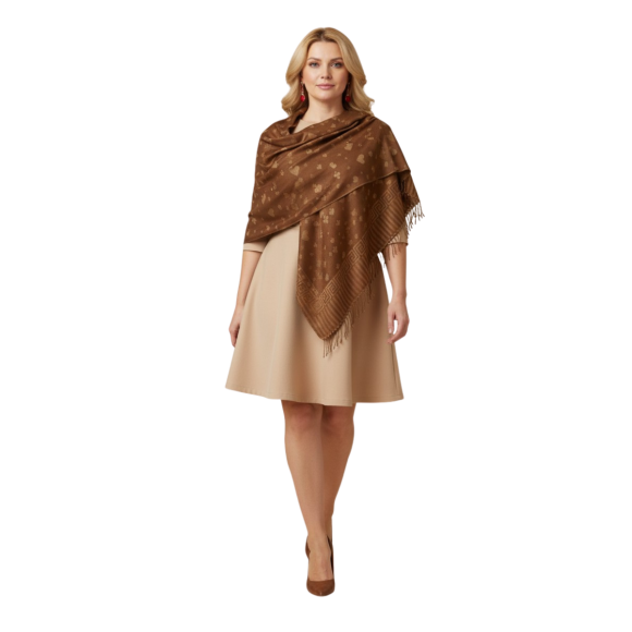 Szal z pashminy w ciepłym karmelowym odcieniu (P-119)