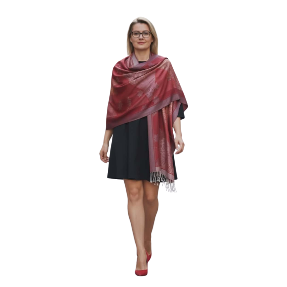 Szal z Pashminy – odcienie czerwieni i bordo (P-117)