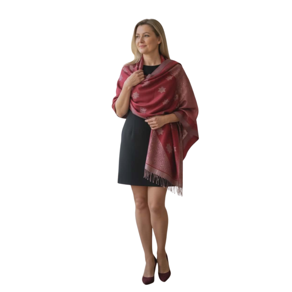 Szal z Pashminy – odcienie czerwieni i bordo (P-117)
