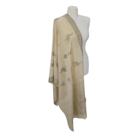 Szal z pashminy- jasny beż ze złotym zdobieniem (P-105)