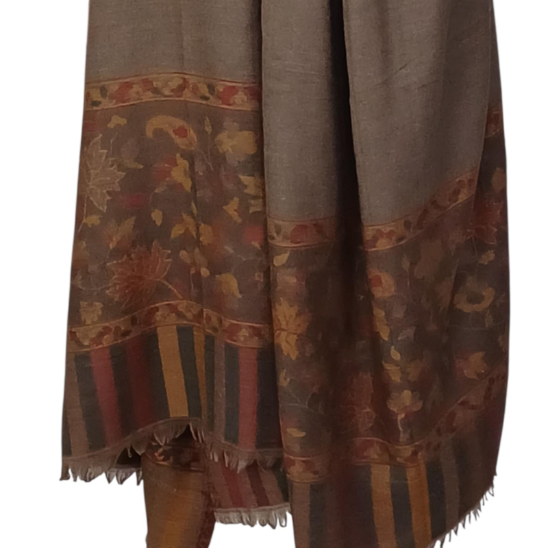 Szal kaszmirowy w brązie z kwiatową bordiurą (P-89)