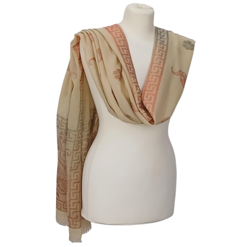 Szal kaszmirowy z jedwabiem Banarasi Kani – elegancja i orientalny szyk (P-88)