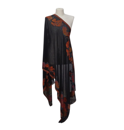 Szal z pashminy – jednostronny haft kwiatowy (P-87)