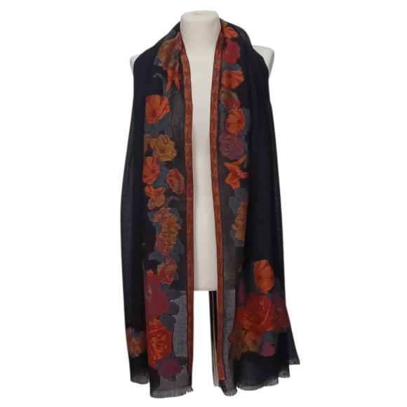 Szal z pashminy – jednostronny haft kwiatowy (P-87)