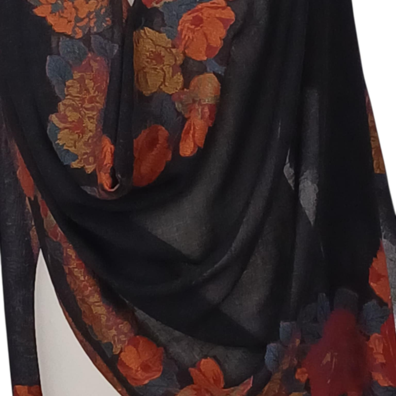 Szal z pashminy – jednostronny haft kwiatowy (P-87)