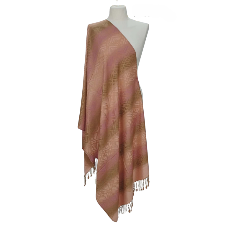 Szal z pashminy – pudrowy róż, beż i złamana morela (P-127)