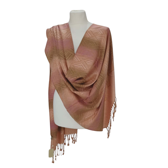Szal z pashminy – pudrowy róż, beż i złamana morela (P-127)