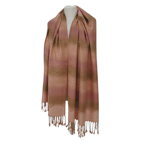 Szal z pashminy – pudrowy róż, beż i złamana morela (P-127)