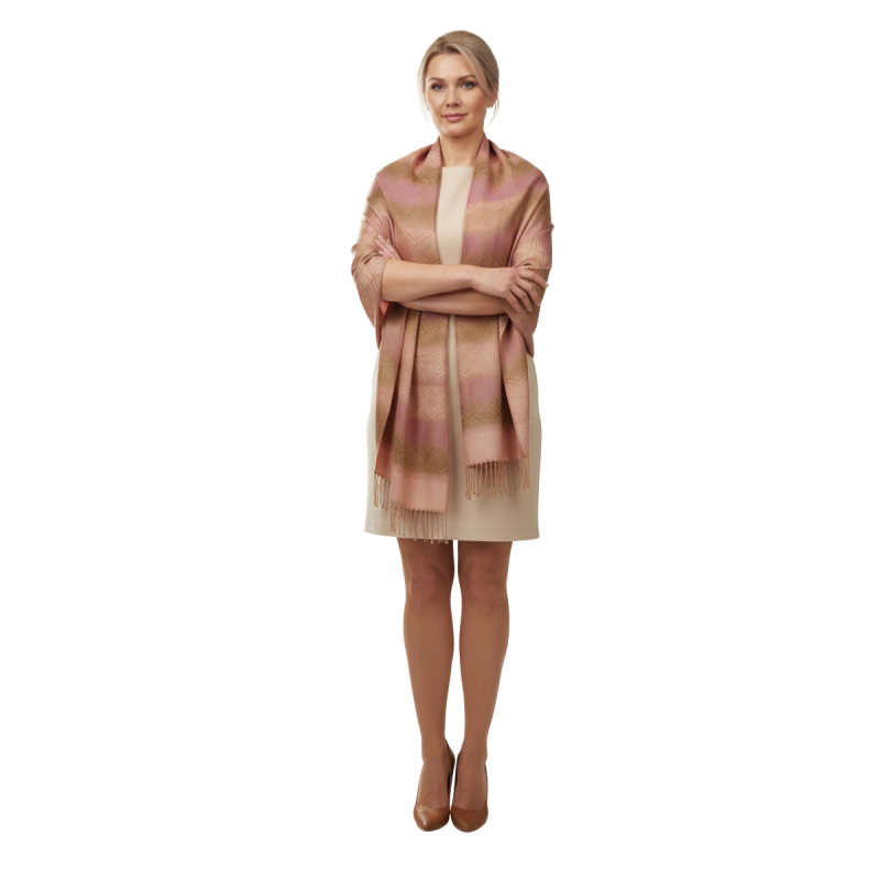 Szal z pashminy – pudrowy róż, beż i złamana morela (P-127)