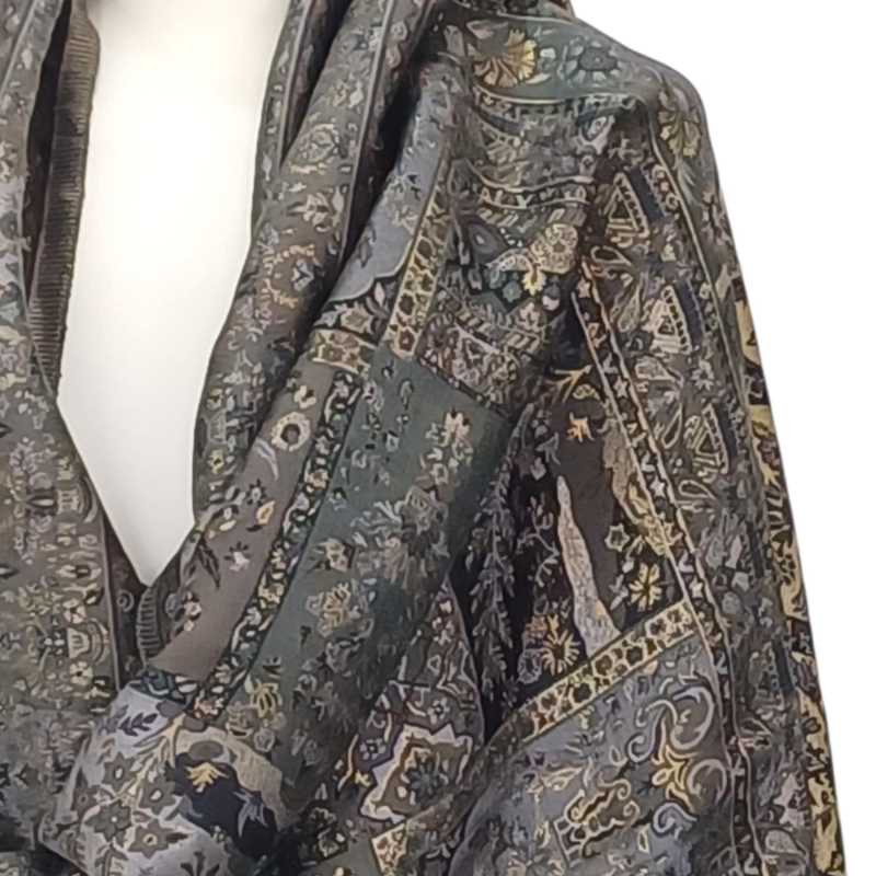 Pakistański szal jedwabny z orientalnym wzorem – elegancja utkana w tradycji (KP-3)