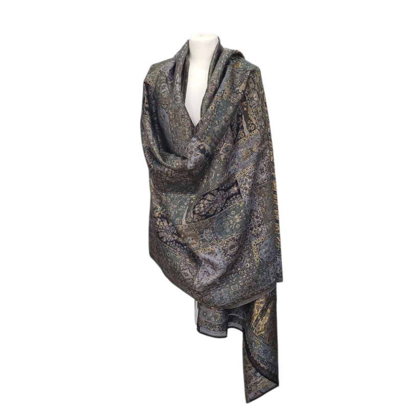 Pakistański szal jedwabny z orientalnym wzorem – elegancja utkana w tradycji (KP-3)