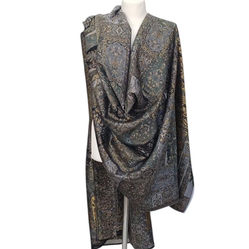 Pakistański szal jedwabny z orientalnym wzorem – elegancja utkana w tradycji (KP-3)