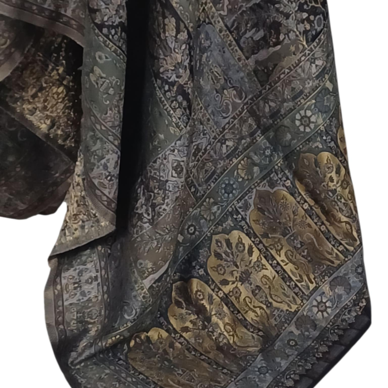 Pakistański szal jedwabny z orientalnym wzorem – elegancja utkana w tradycji (KP-3)