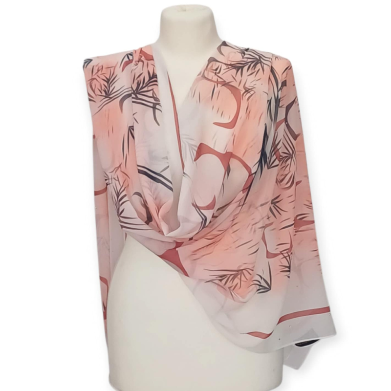 Jedwabny szal szyfonowy Georgette,zdobiony kryształkami (Ż-17)