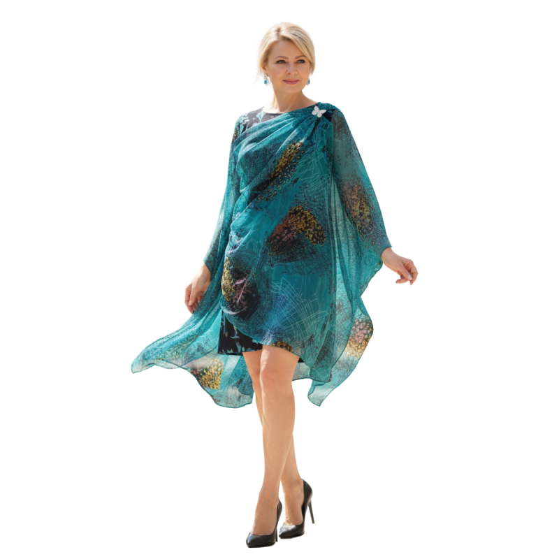 Szal z jedwabnego szyfonu – turkusowo-niebieski | lekki, zwiewny  (SZYF-20)