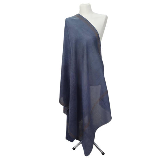 Szal wełniany merino z piękną bordiurą z mieniących kryształków (W-89)