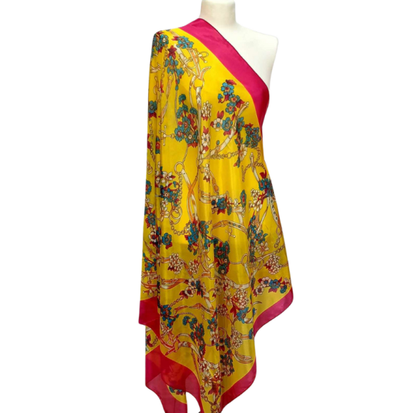 Szal jedwabny z domieszką poliestru z pięknym nadrukiem  (JP - 117)