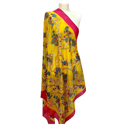 Szal jedwabny z domieszką poliestru z pięknym nadrukiem  (JP - 117)