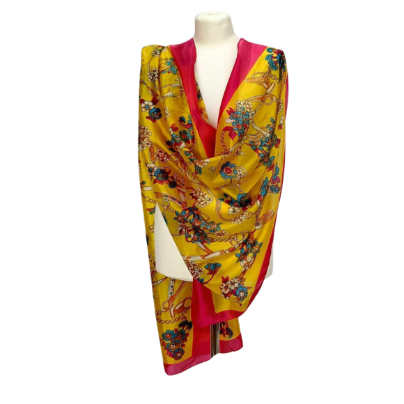 Szal jedwabny z domieszką poliestru z pięknym nadrukiem  (JP - 117)