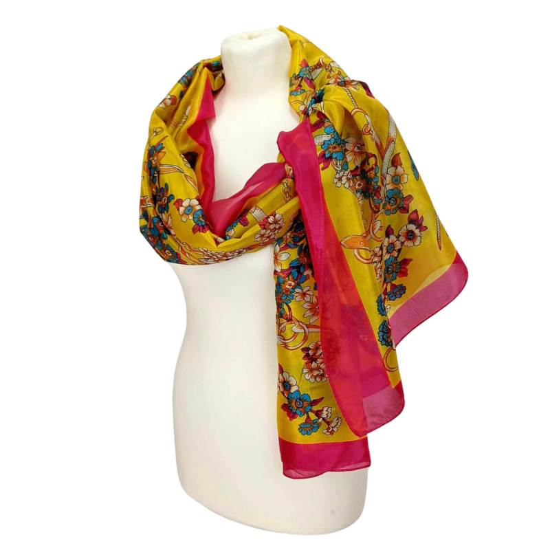 Szal jedwabny z domieszką poliestru z pięknym nadrukiem  (JP - 117)