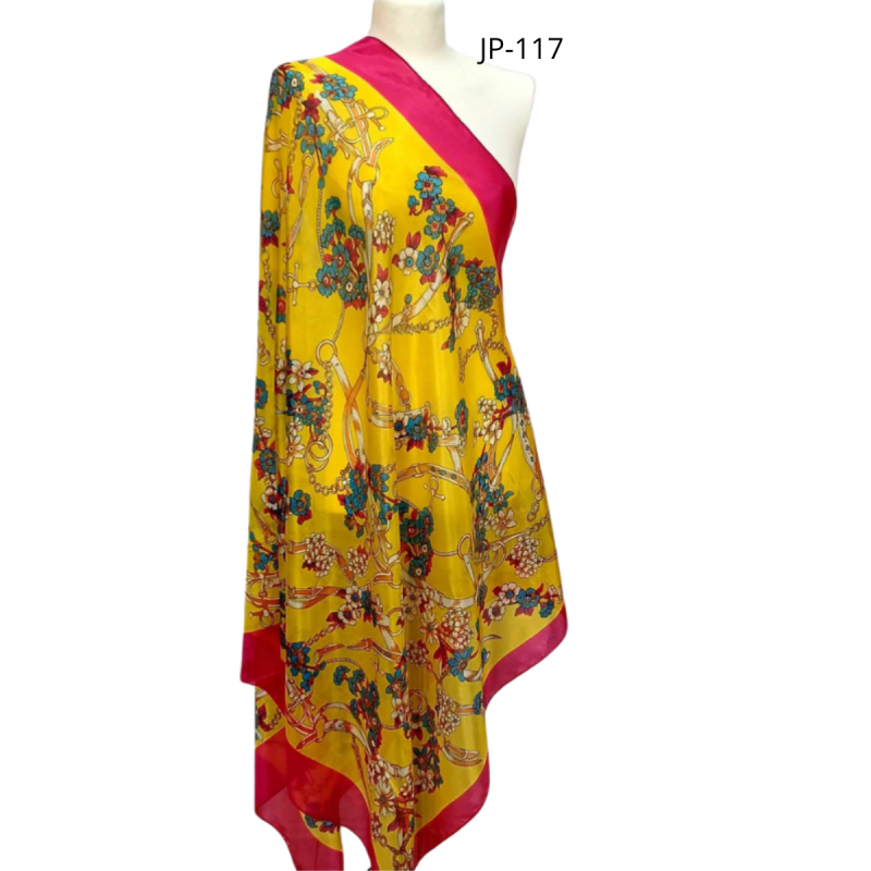 Szal jedwabny z domieszką poliestru z pięknym nadrukiem  (JP - 117)