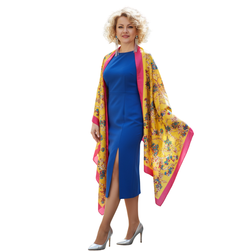 Szal jedwabny z domieszką poliestru z pięknym nadrukiem  (JP - 117)