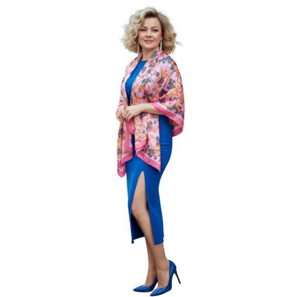 Szal - Jedwabny poliester z pięknym nadrukiem (JP-115)