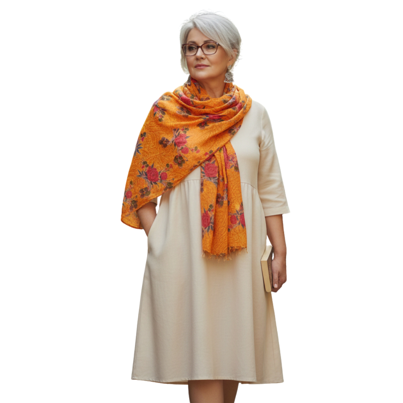 Szal w stylu Chunri - bawełniany z domieszką jedwabiu, etniczny (CH-3)