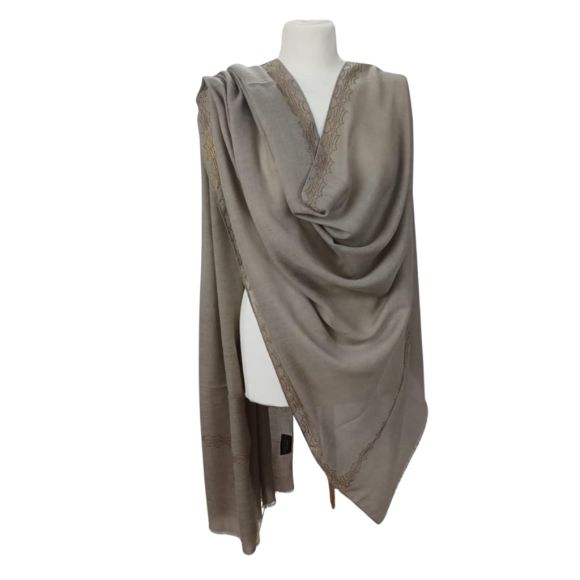 Szal wełniany merino z piękną bordiurą z mieniących kryształków (W-86)