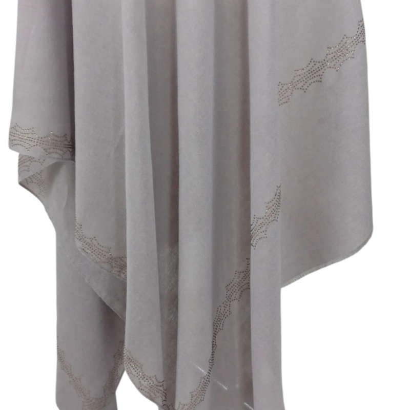 Szal wełniany merino z piękną bordiurą z mieniących kryształków   ( W-83)