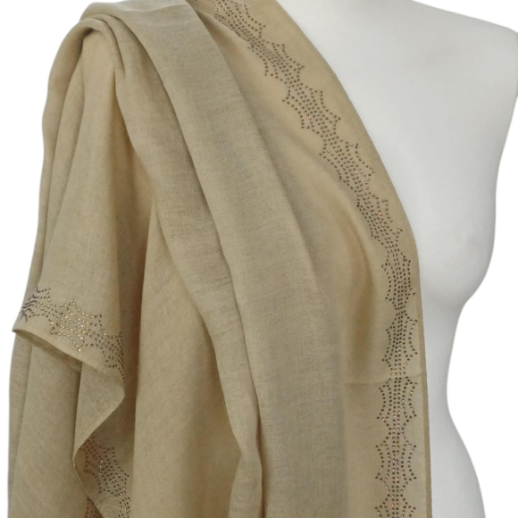 Szal wełniany merino z piękną bordiurą z mieniących kryształków (W-82)