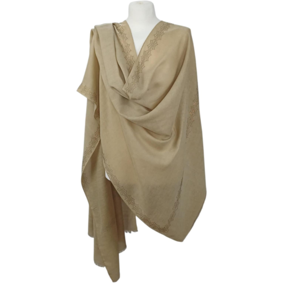 Szal wełniany merino z piękną bordiurą z mieniących kryształków (W-82)