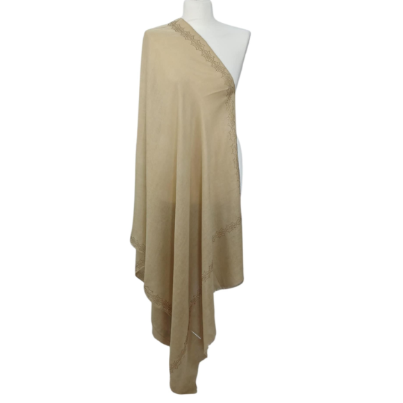 Szal wełniany merino z piękną bordiurą z mieniących kryształków (W-82)