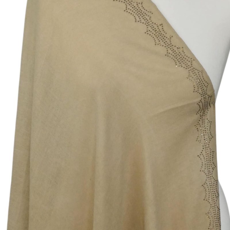 Szal wełniany merino z piękną bordiurą z mieniących kryształków (W-82)